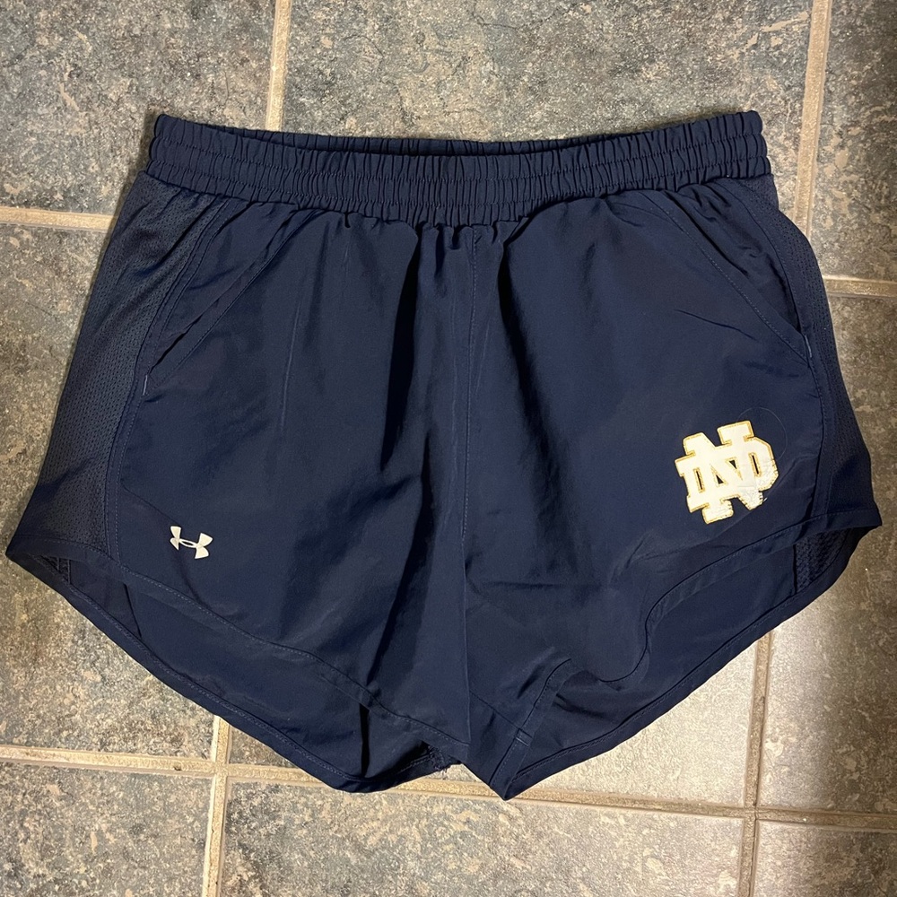 Sparkle Notre Dame Logo Under Armour Women’s Running Shorts